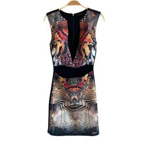 Moikana Designer Art V-Neck-Line Bare Tummy Stretch Dress - Size SP